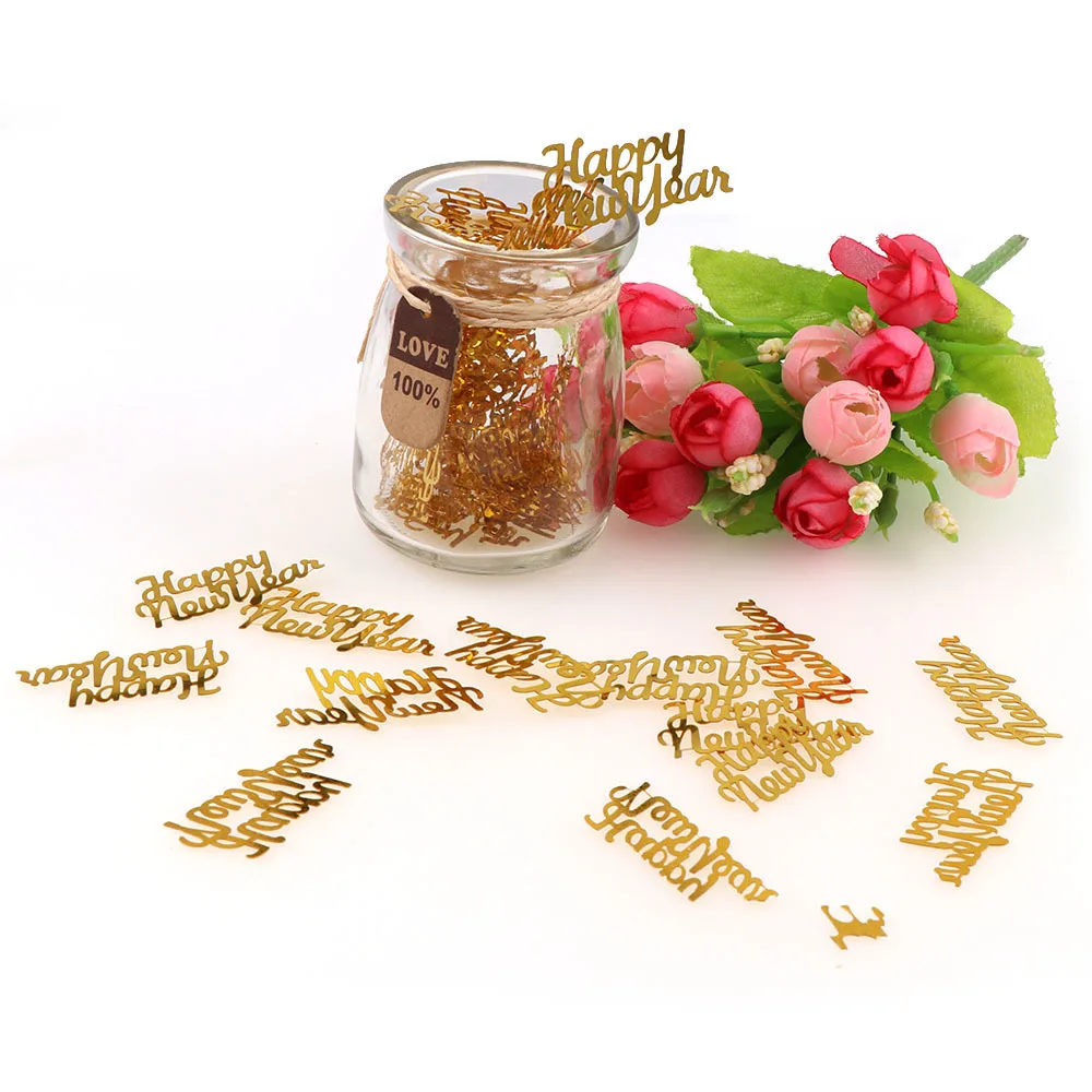 

Golden Happy New Year Letters Glitter Sequins DIY Party Decoration Sequins Handmade Epoxy Resin Filling, Gold