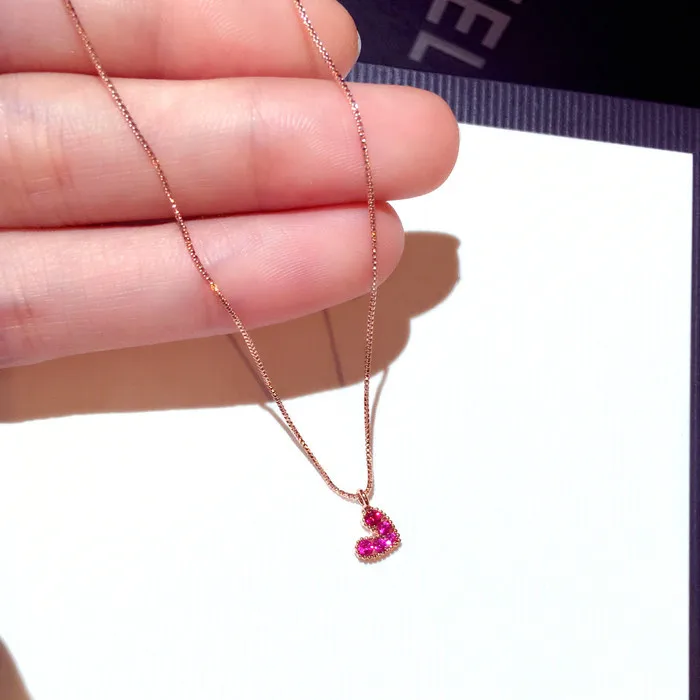 

Manufacturer direct sale Minimalist daily KYNL0140 CZ Necklaces Heart Shape Red 3A Zircon Necklaces for women, Rose gold
