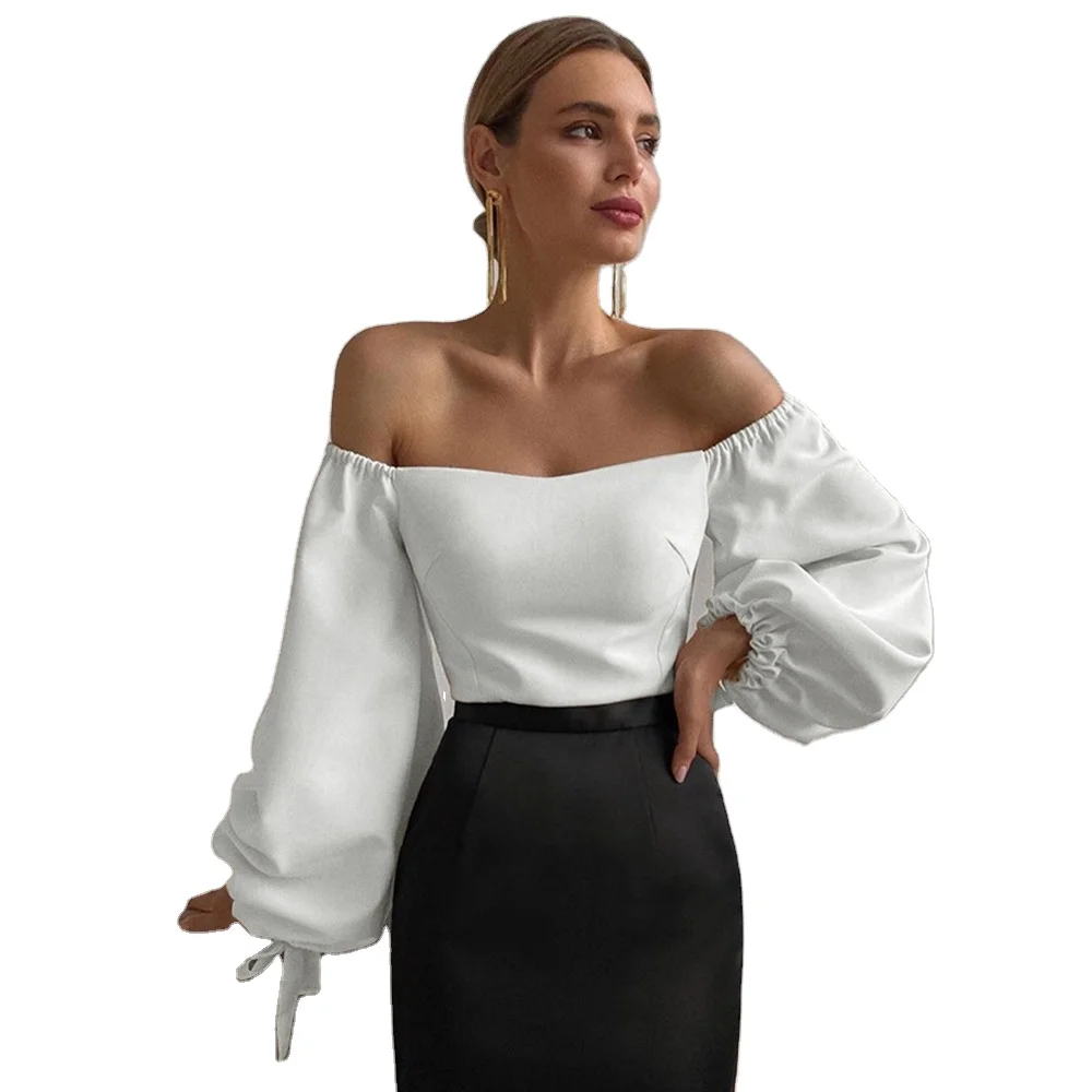 

2021 New arrival summer collection women off shoulder long sleeve slim ladies top blouse