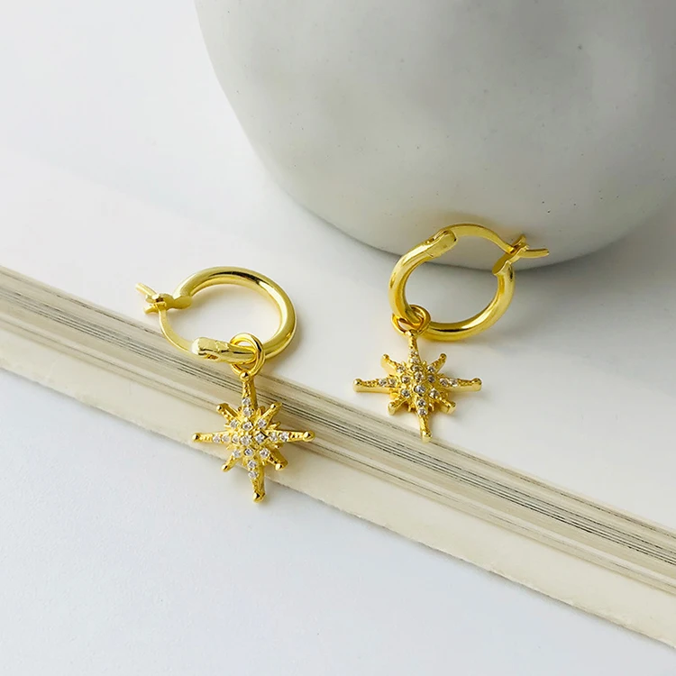 

Earrings retro s925 silver female full diamond eight-pointed star earring earrings new accessories, Picture shows