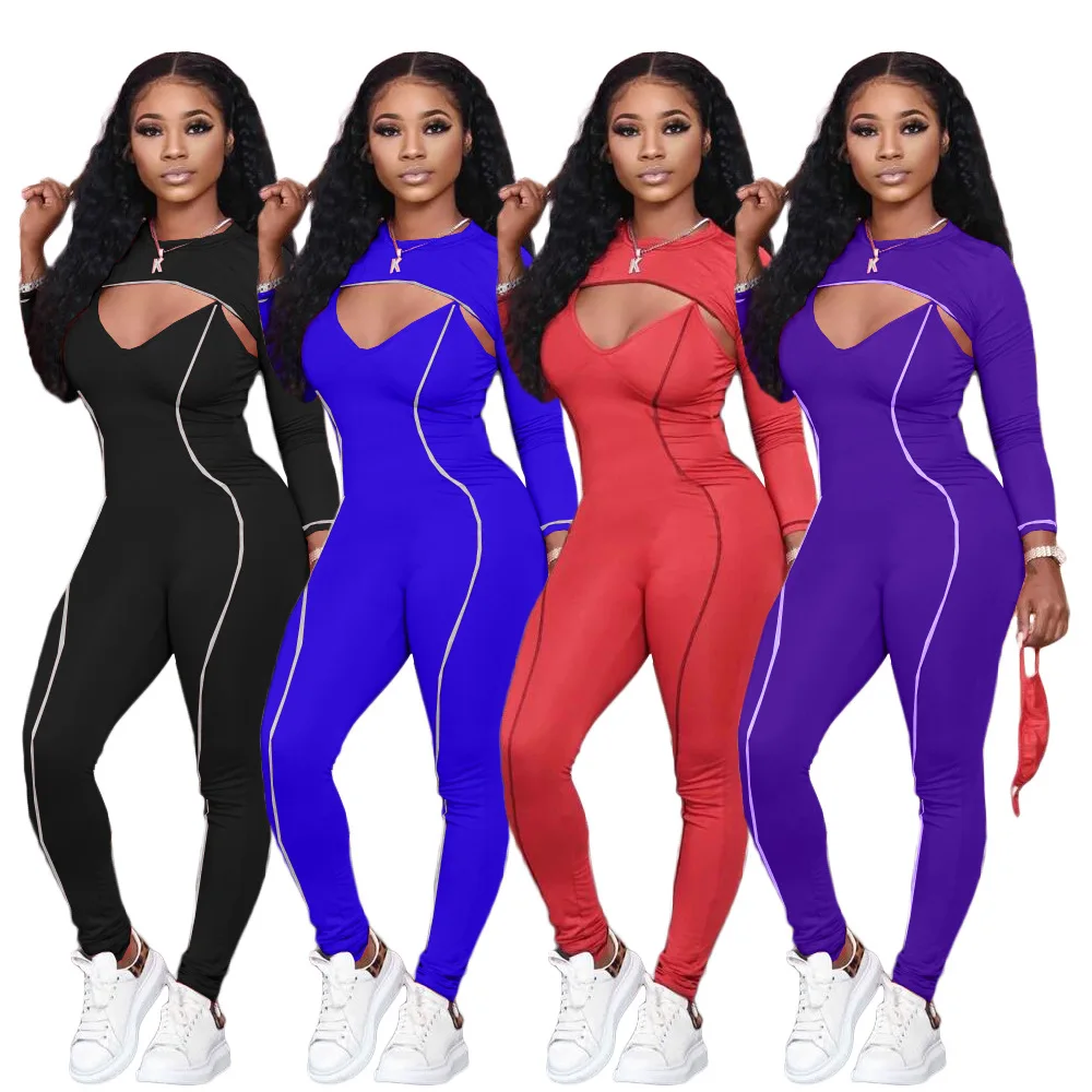 

Popular Designer Women Sets Two Piece Girls Patchwork Long Sleeve Crop Top One Piece Jumpsuits Track Suit For Women