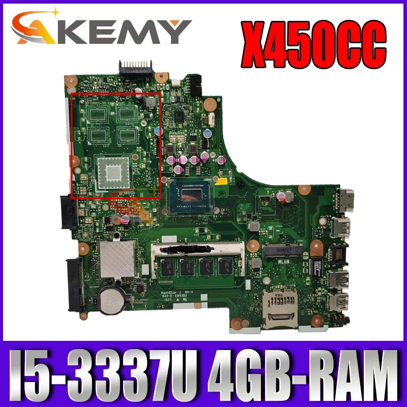 

Akemy X450CC Laptop motherboard for ASUS X450CA X450C original mainboard 4GB-RAM I5-3337U GM