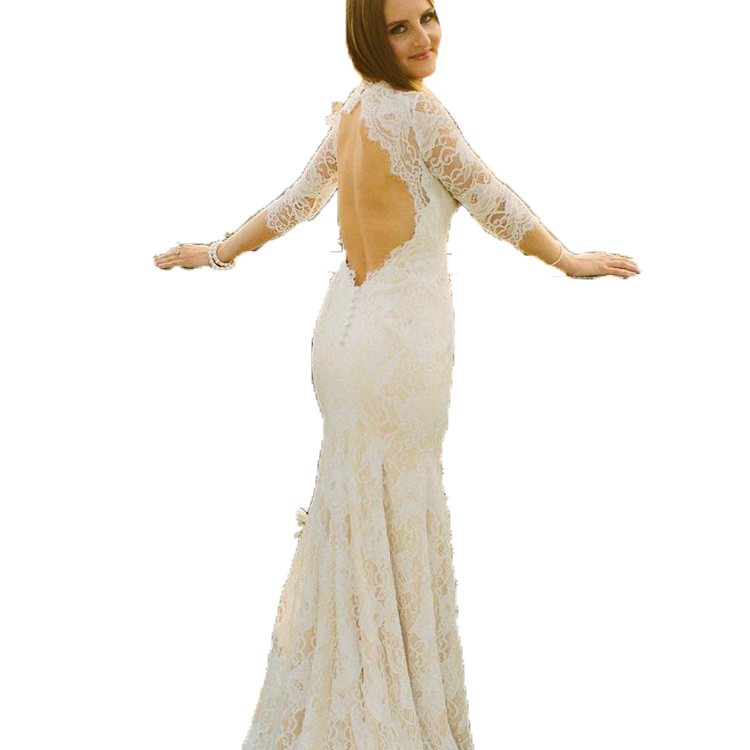 

2020 Hot Sale Sexy Lace Fitted Backless Gown Wedding Dress Bridal Gowns, White