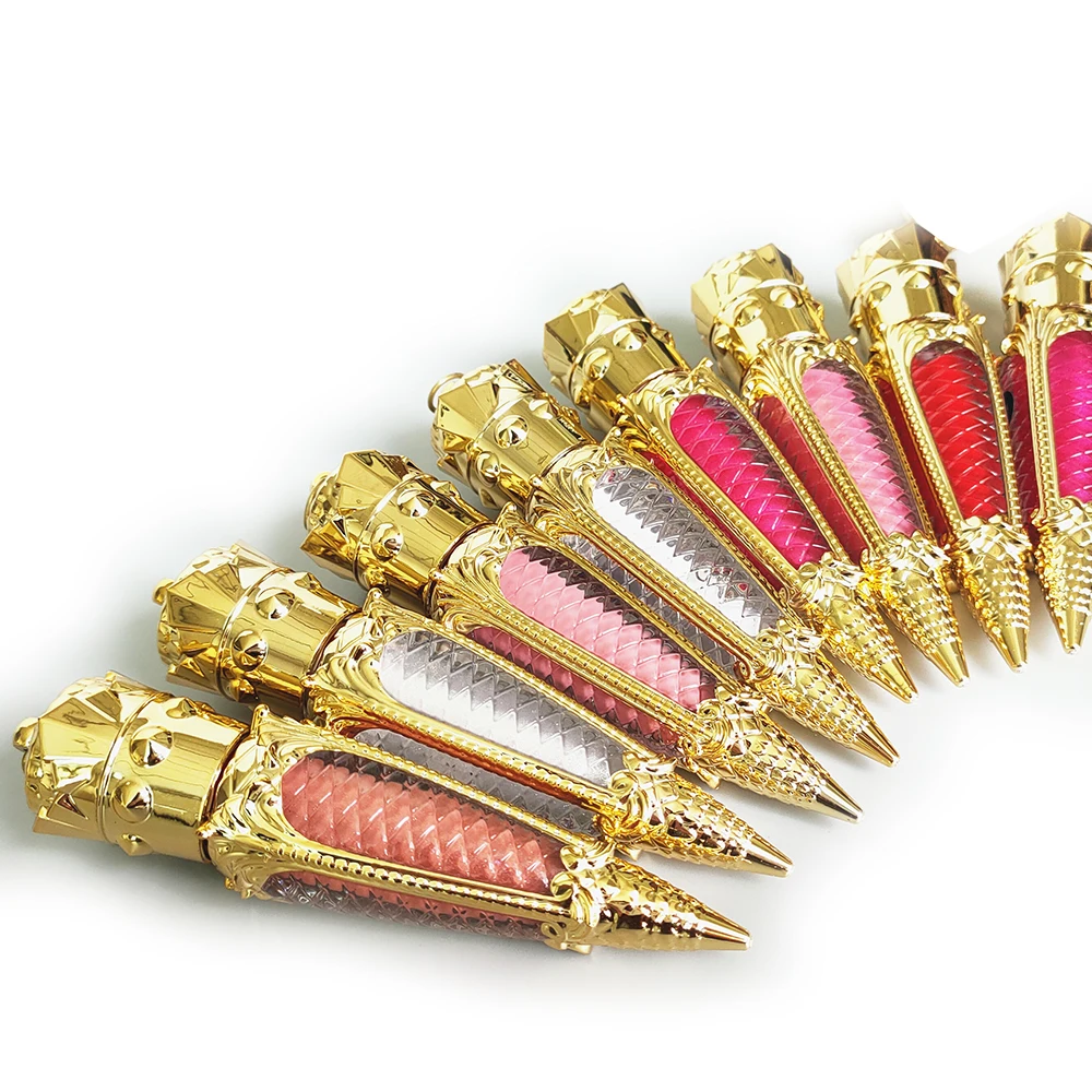 

New Product No Logo No Label Oem Matter Glitter Cosmetics Radish Head Gold Tube Lip Gloss Packaging Lipgloss