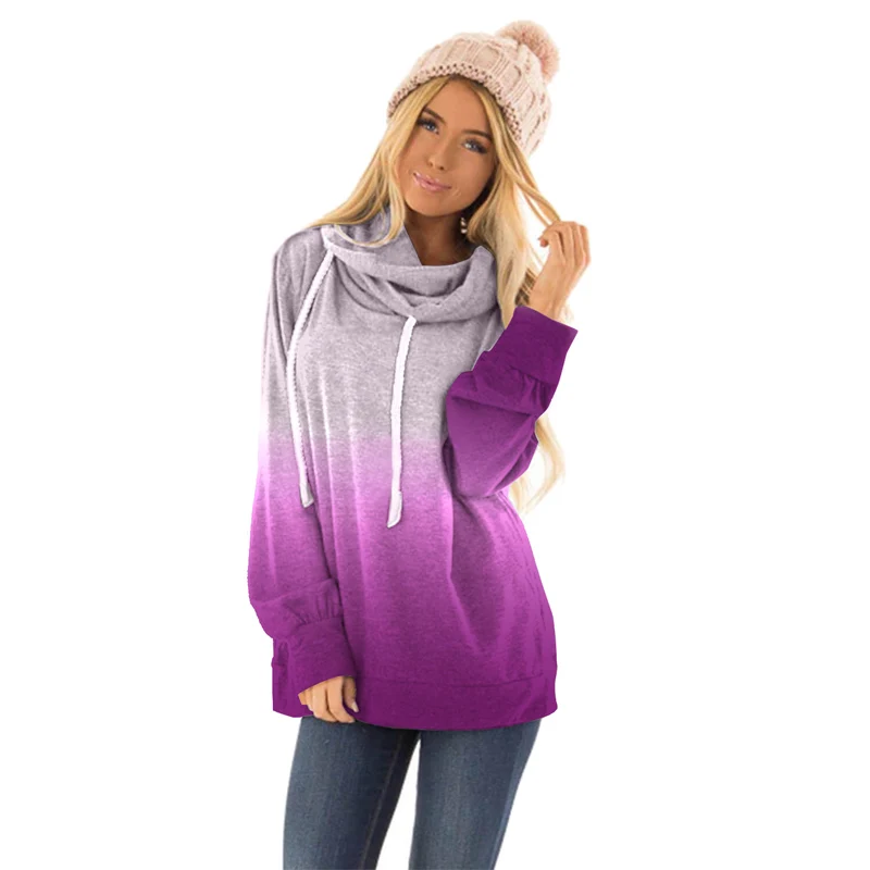 

Women Ombre Pullover Long Sleeve Hoodie With Drawstring, Customized