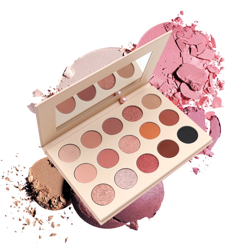 

15 colours Cosmetic Makeup Eyeshadow Metallic Shimmer Eye Shadow Palette With Mirror Waterproof Wholesale Logo Vegan Package