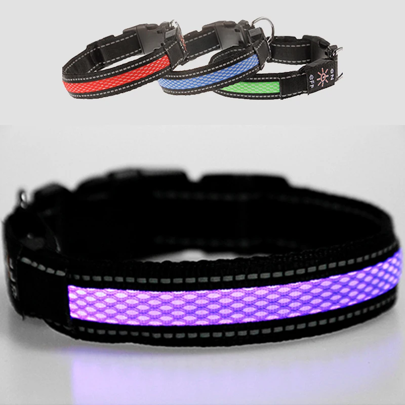 

Amazon Hot Sale Usb Rechargeable Eco Friendly Led Waterproof Nylon Reflective Pet Dog Cat Collar, Blue/red/green