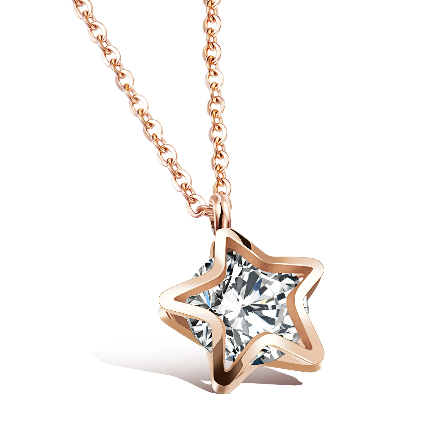 

Wholesale New Style Fashion Vogue Stainless Steel Star Border Zircon Pendant Necklace GX1083