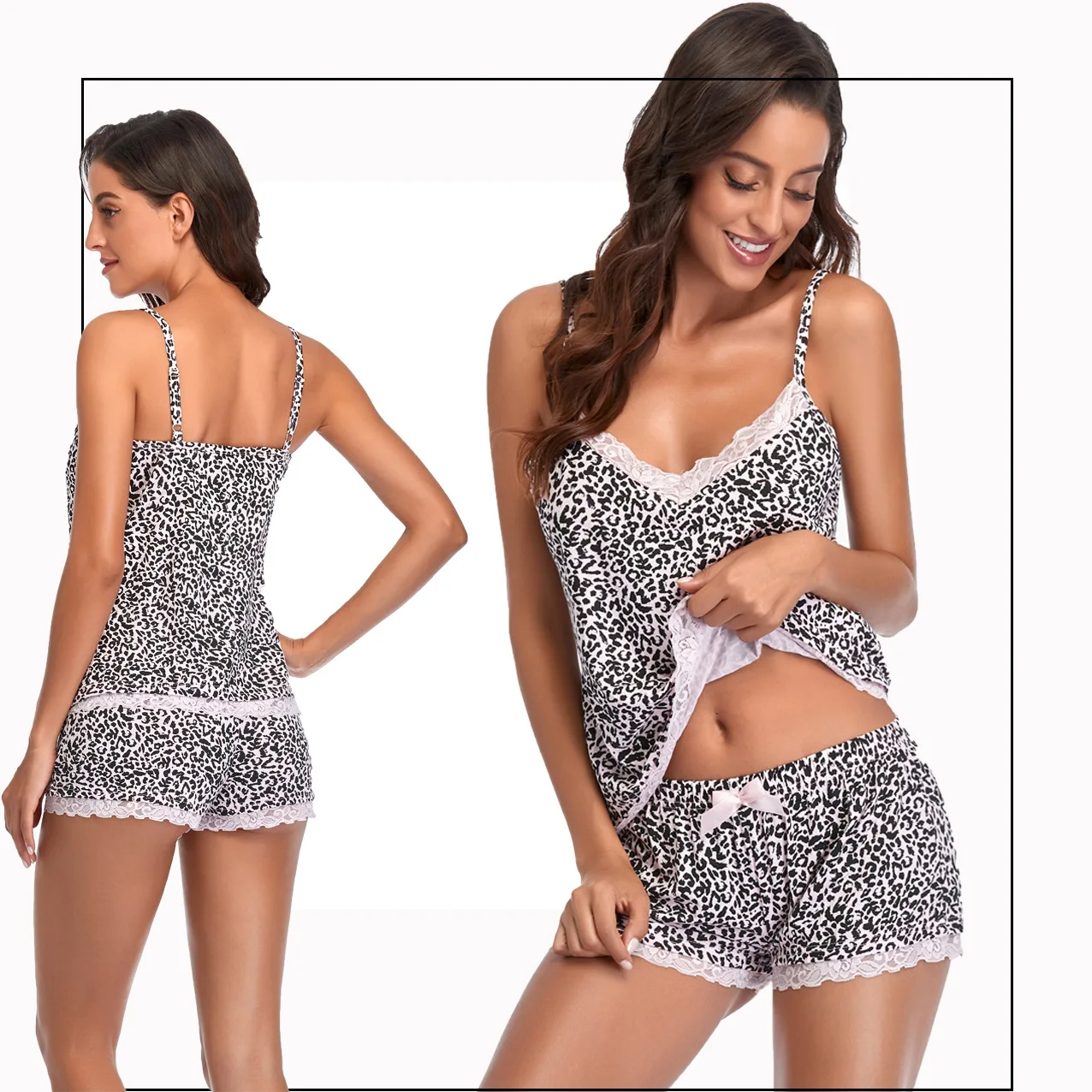 

Leopard Print Camisole Shorts Sleepwear Set 2-Piece Ladies Pajamas