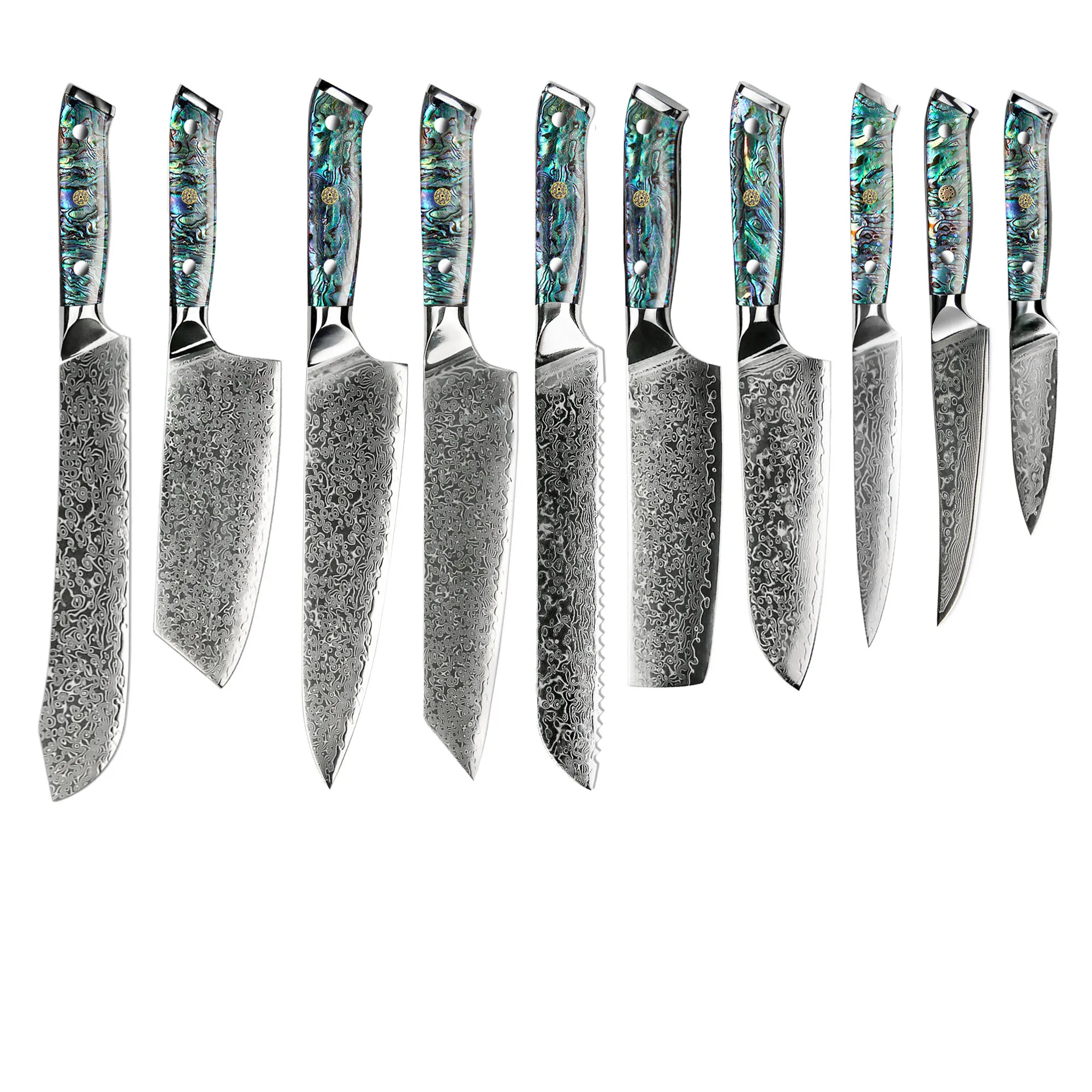 

67 layers Damascus VG 10 Steel Natural Abalone Handle Stainless Steel Kitchen Knife Set