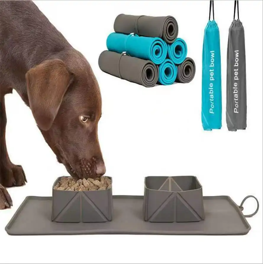 

High Quality Double Silicone Folding Bowls Pet Bowls With Stand, Customized color