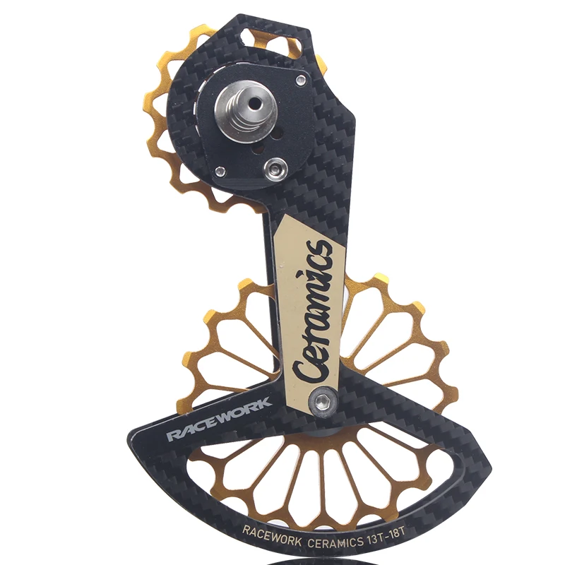 

RACEWORK Bicycle Carbon Fiber Ceramic Rear Derailleur 18T Pulley Guide Wheel For Shimano R8000/9100/9150/8050/9170/8070 Bicycle, Golden