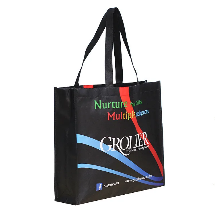 

Wholesale Black Fashion Design Custom Printed Eco Friendly Recycle Grocery Pp Laminated Non Woven Fabric Tote Shopping Bags