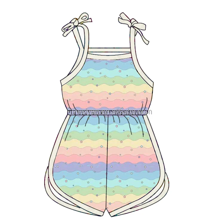 

2022 New Rainbow Print Romper Baby Girl Milk Silk Fabric Summer Sleeveless Kids Tie Up Bodysuit Boutique Children Leotards, As the picture