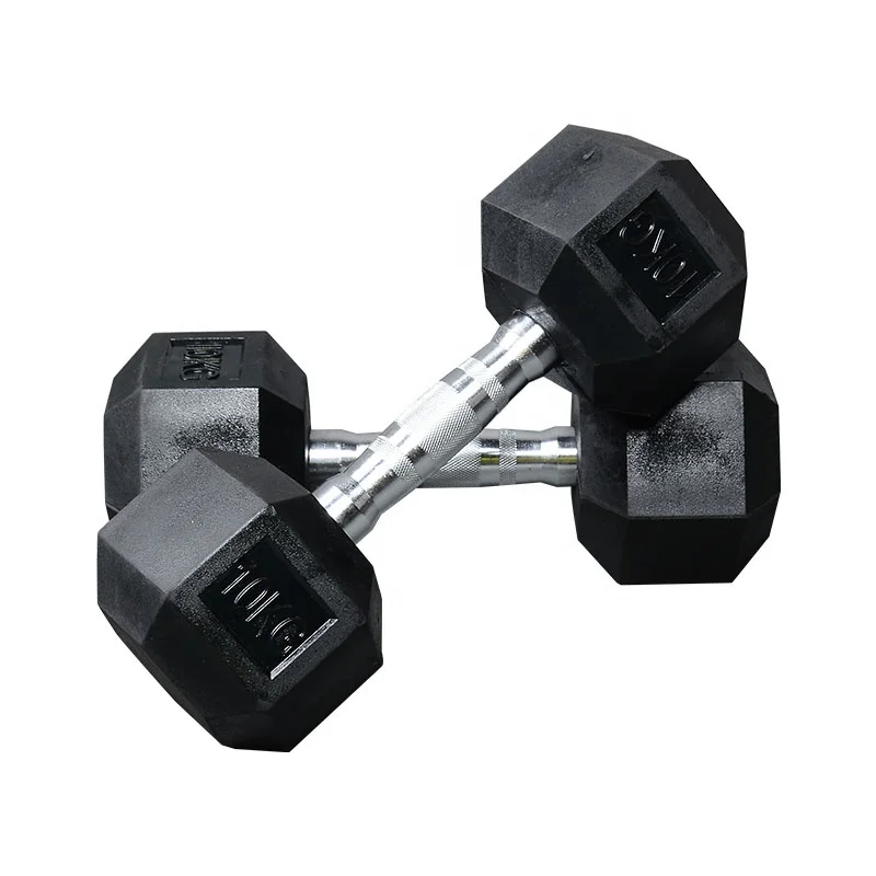 

High quality cast iron free weights rubber round hex dumbbells with racks, Black
