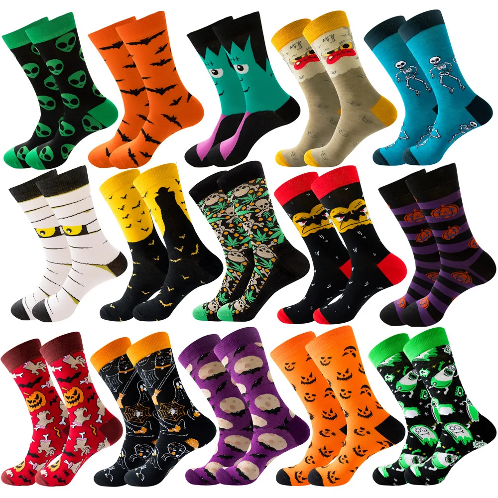 

Unisex Party Socks Crew Cotton Happy Calcetines Pumpkin Skull Ghost Design Cartoon Pattern Halloween Socks Men