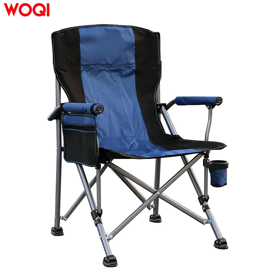 WOQI Armrest Backrest Oxford Folding Camping & Garden Chair with Cup Holder Modern Outdoor Furniture
