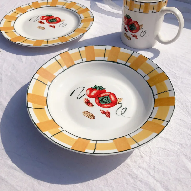 

Korean ins hand-painted oil painting ceramic dinner plate good persimmon peanut western dinner plate dessert cake plate