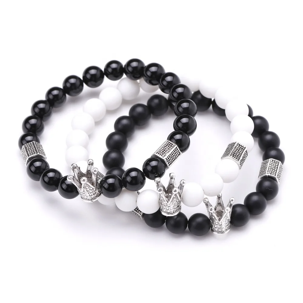 

Men Women Crown Fashion Jewelry Charm Luxury White Stone Natural Stones Bracelets