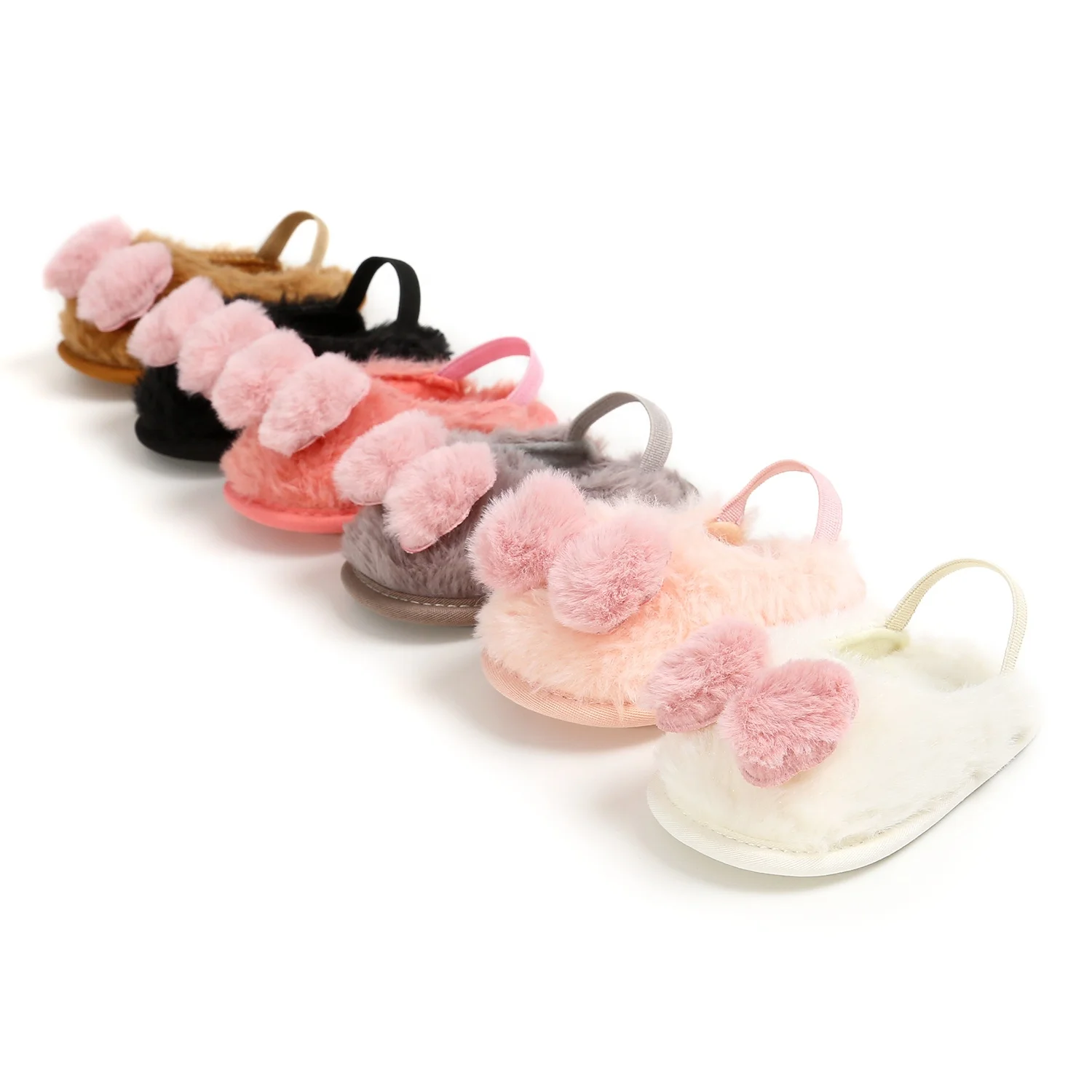 

Cute Bow Newborn Infant Fur Slides Furry Toddler Girl Baby Slippers Shoes