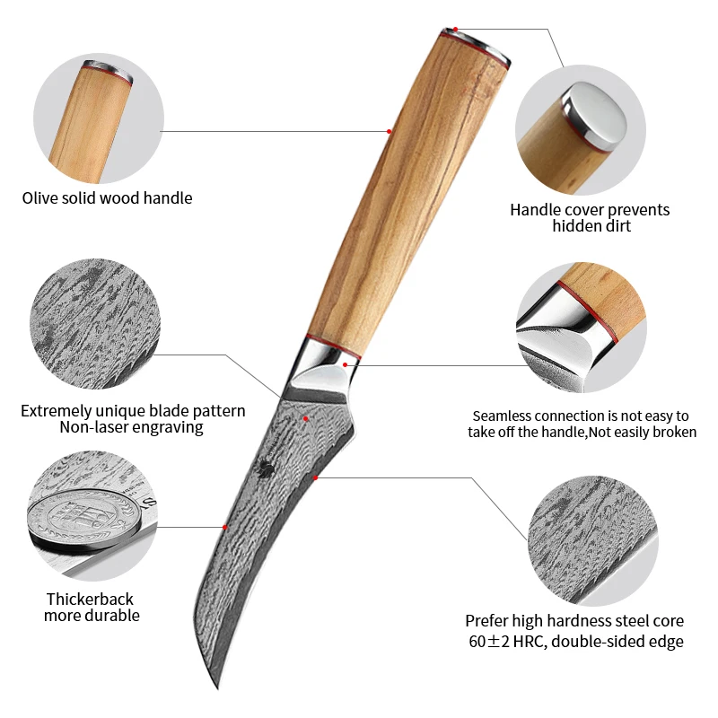 

Premium paring knife with olive wood handle