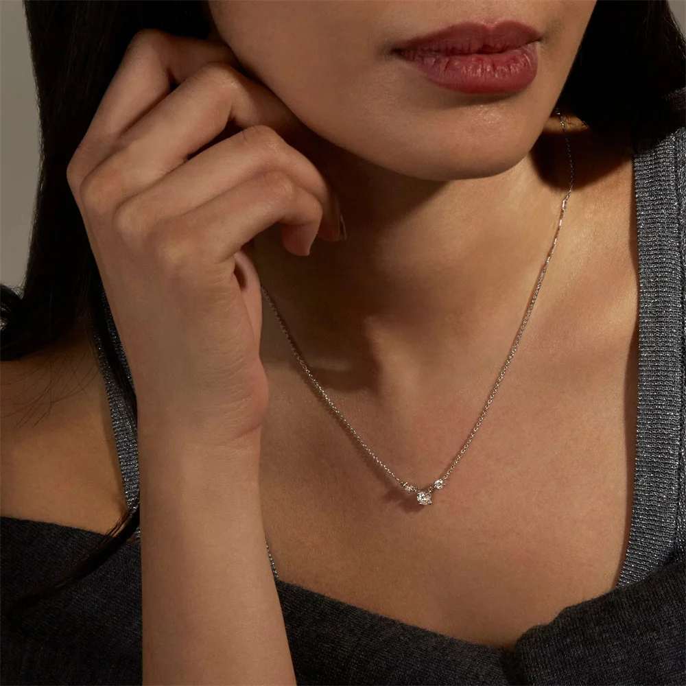 2024 NEW Wholesale Fashion Jewelry 925 Sterling Silver square Round Diamond Cubic Zircon Gold Plated Necklace Jewelry for Women