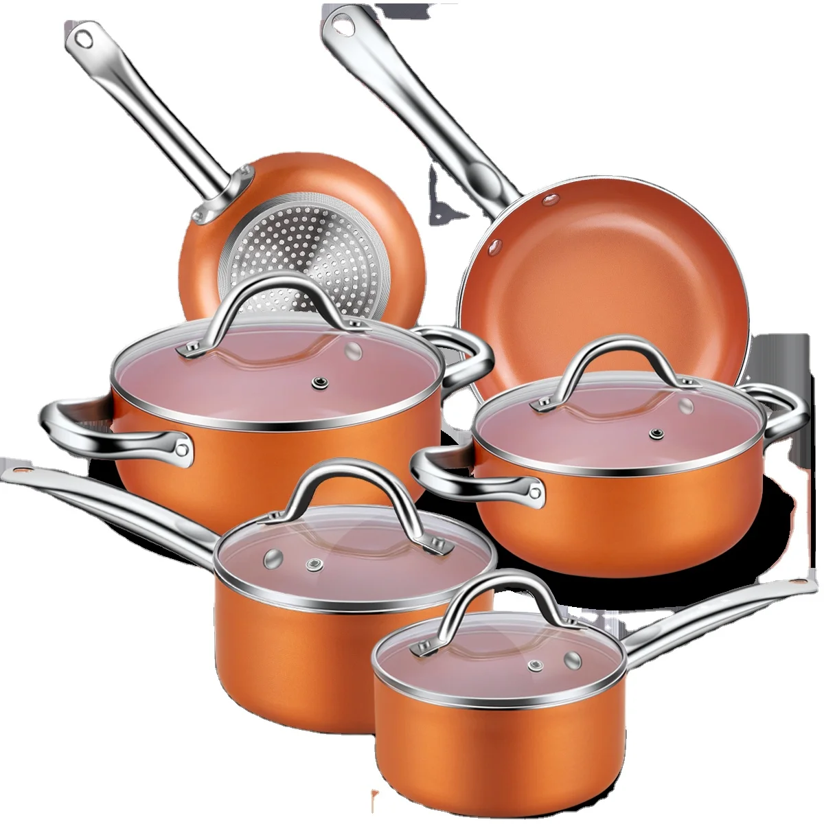 

High quality 2-in-1 eco-friendly kitchen cooking pot nonstick cookware sets, Orange