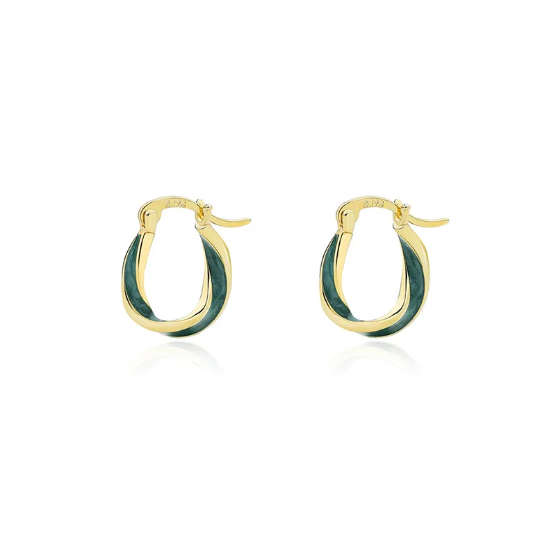 

VIANRLA 925 Sterling Silver Jewelry 18K Gold Plated Earrings Enamel Style Green Hoop Ear Stud Minimalism Style Cuff Earring
