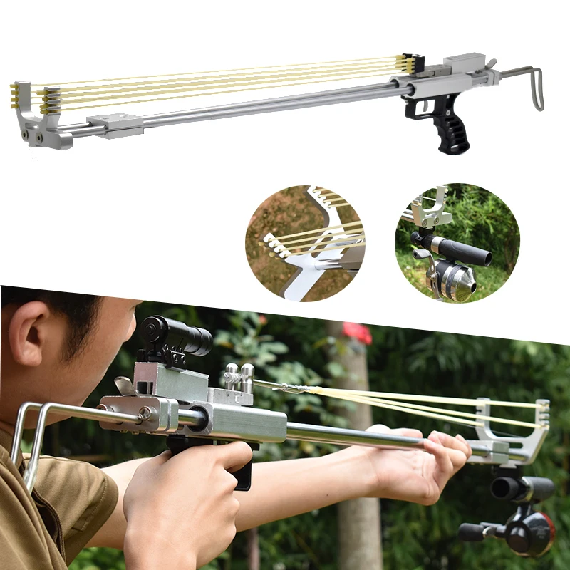 

Piaoyu big Power Slingshot Telescopic Rod Mechanical Portable Folded Precise Bow Catapult Hunting Slingshot Riffle Gun, Picture