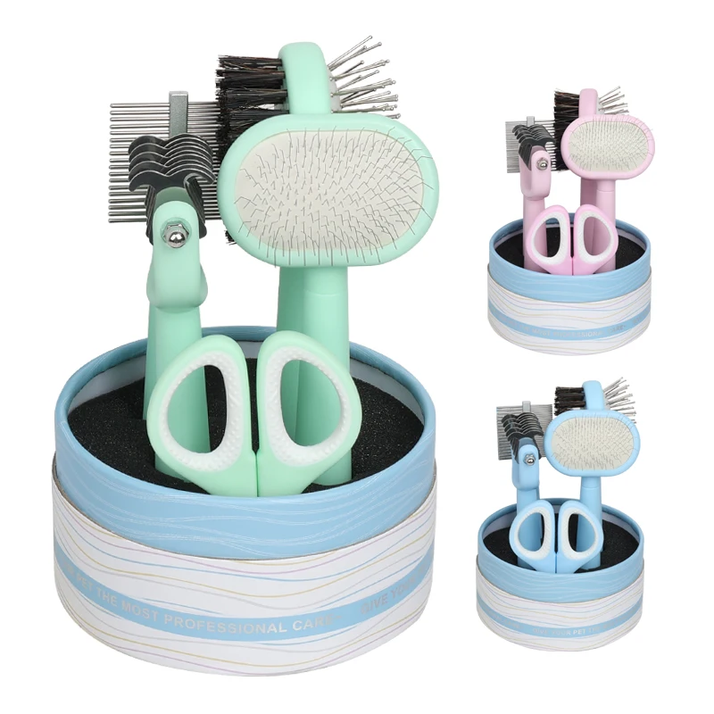 

Factory Wholesale 5 In 1 Plastic Cat Hair Cleaning Tool Dog Pet Grooming Comb Brush Set Pet Grooming Products