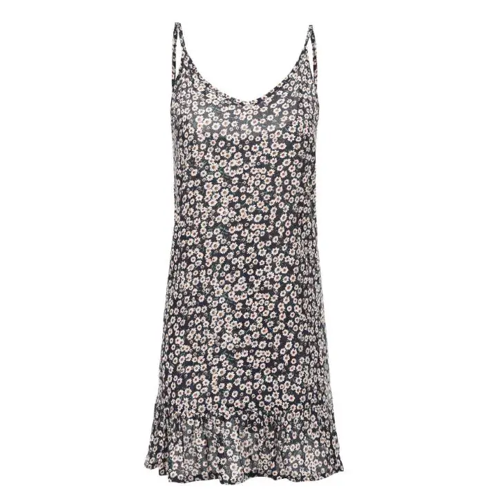 

Sleeveless Round Neck Florals Print Pleated Dress Saias Femininas Summer Clothing