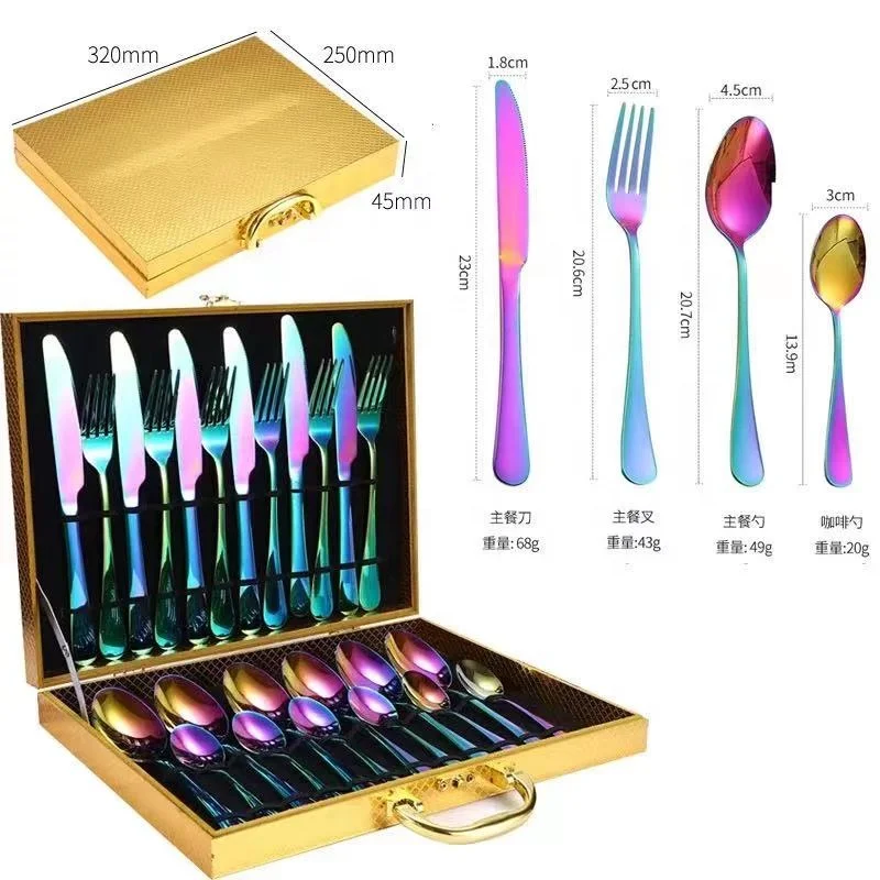 

Luxury Wedding Gift 24 Pieces Knife Spoon Fork Sets Flatware Stainless Steel Cutlery Sets With golden Box