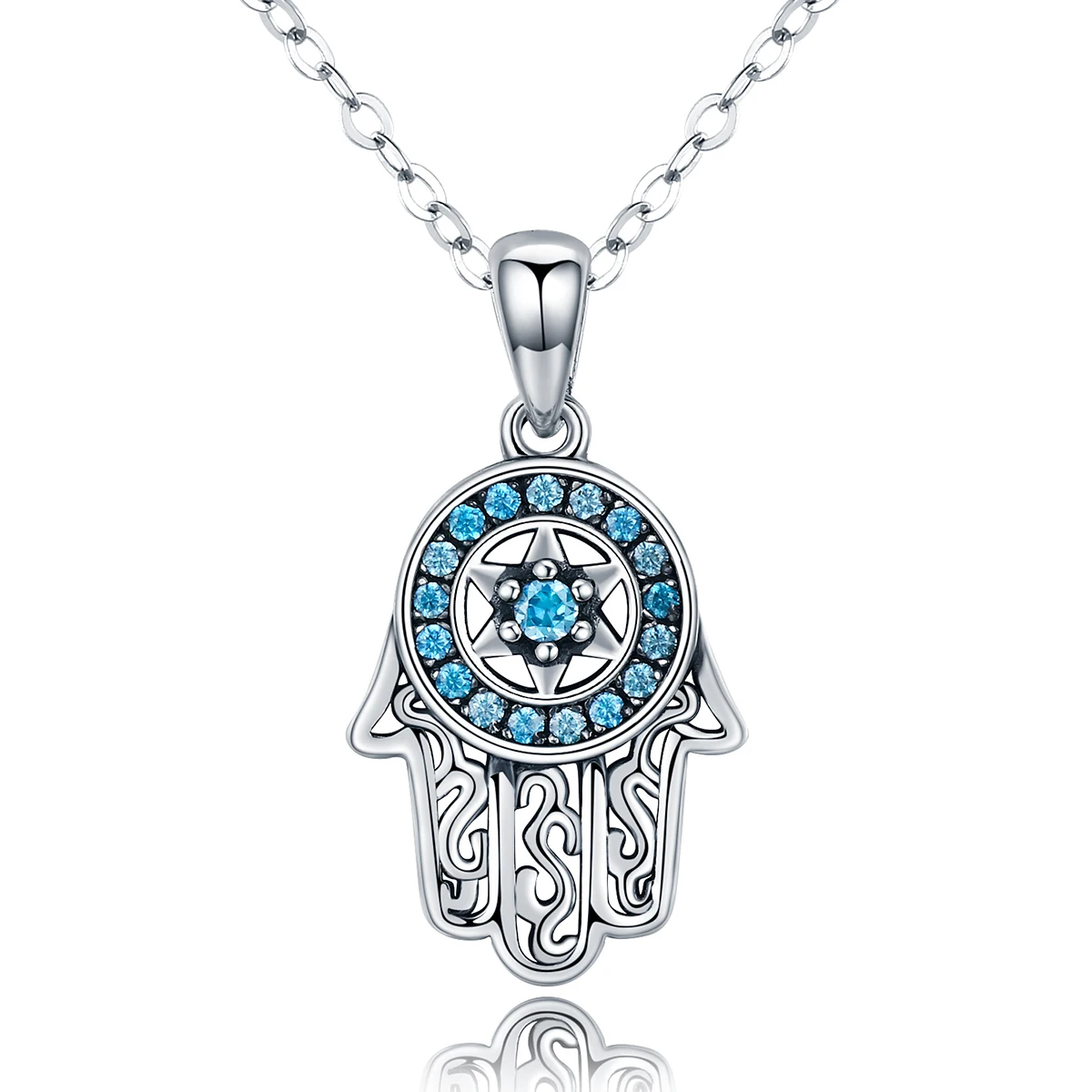 

sterling silver 925 jewellery necklace blue zircon fatima's guarding hand cz 925 sterling silver necklace pendant