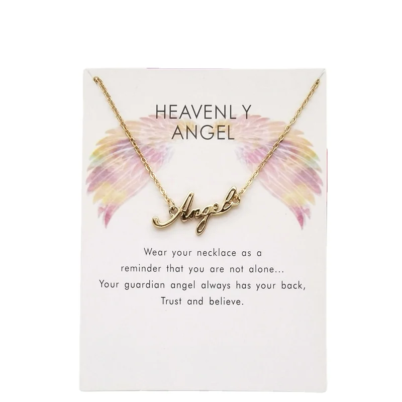 

Simple Design Gold Plated ANGEL Pendant Necklace Custom Letter Angel Choker Necklace