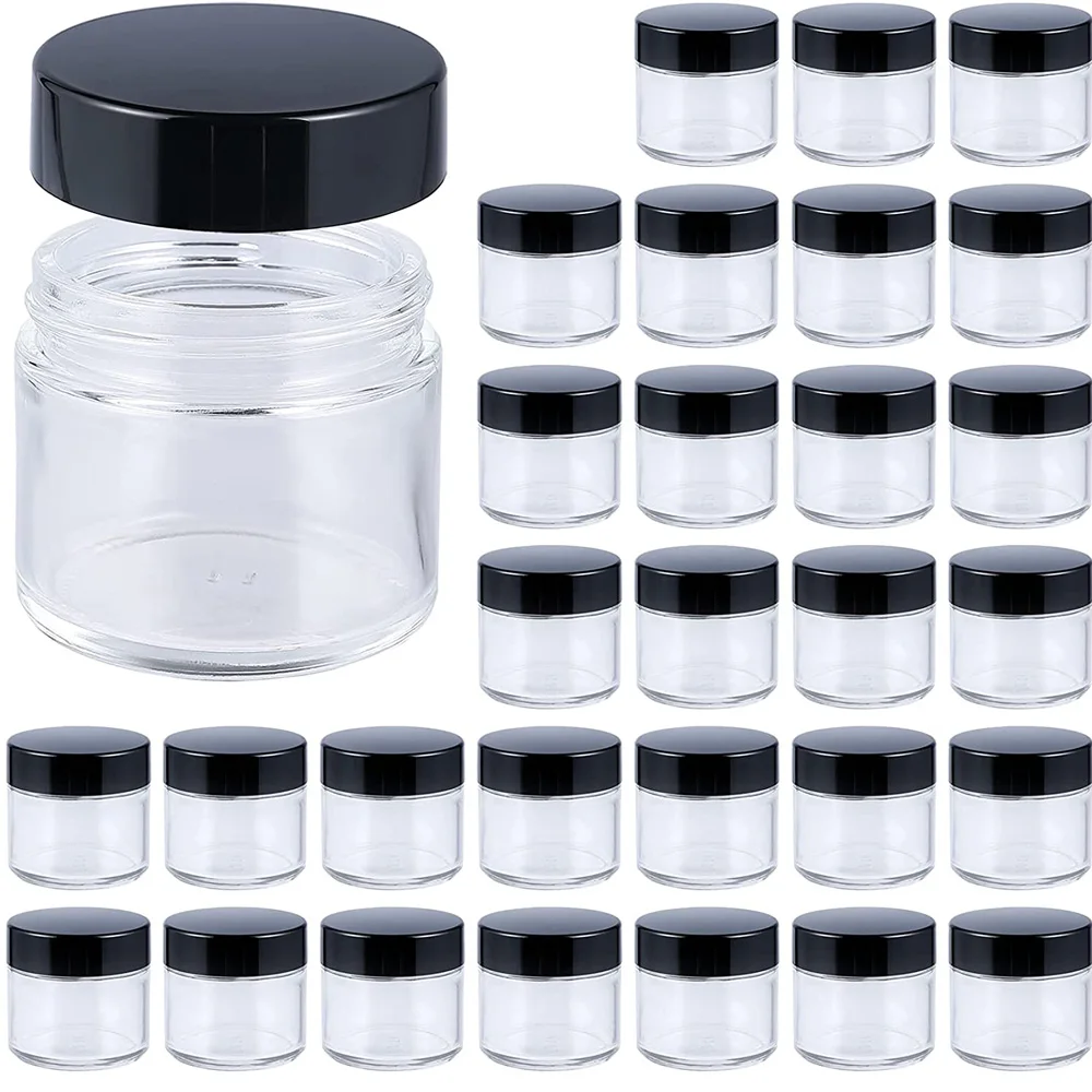 

Empty Cosmetic Containers Round Airtight Glass Jar with Black Lids 2oz Jars with Lids