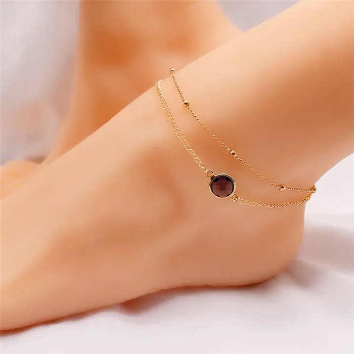 

fashion gold Round handmade alloy gemstone anklet for women, gold anklet designs, gold anklet, Silver color, golden color