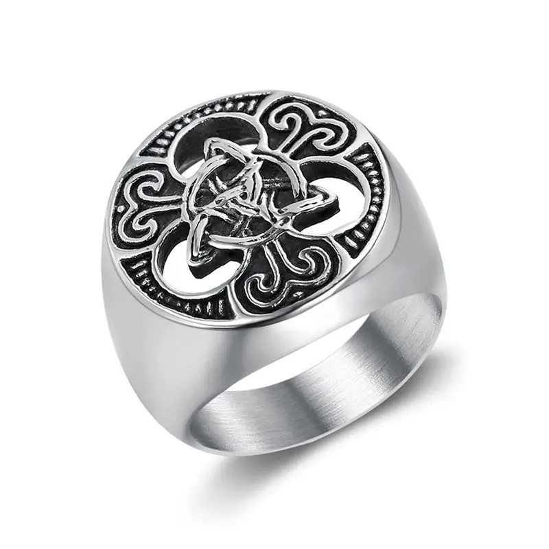

ORDRM Hot Sale Stainless Steel Men Vintage Knot Celtic Ring, Silver + black