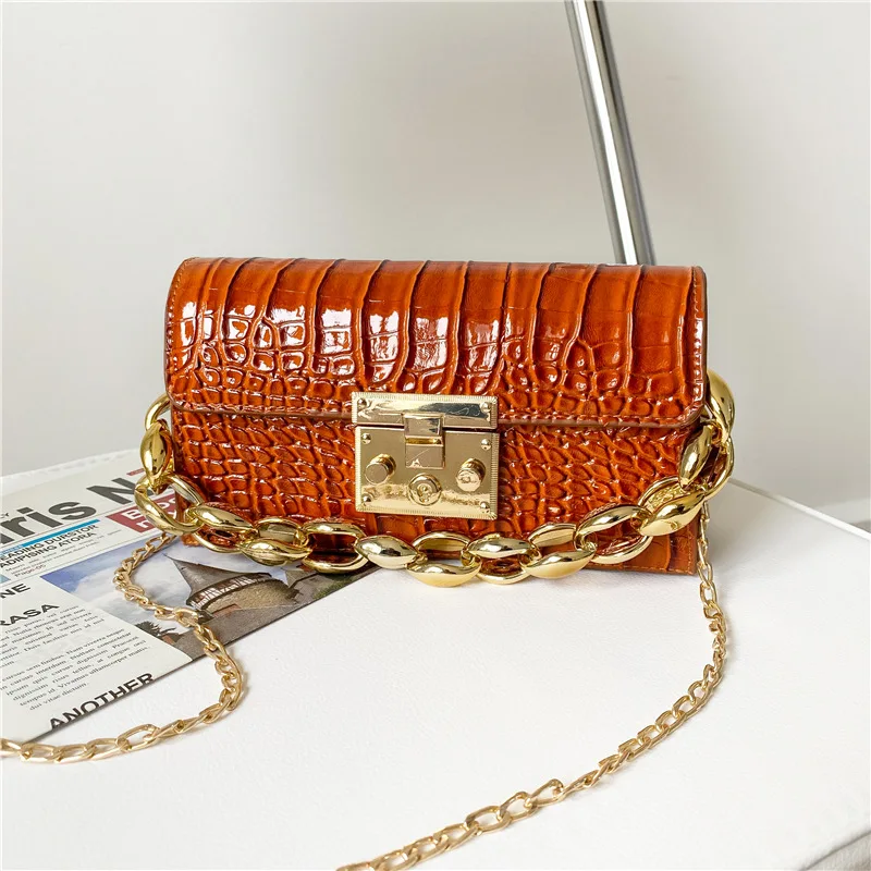 

2021 New Women Crossbody bag alligator pattern fashion handbag for women bright PU ladies hand bag