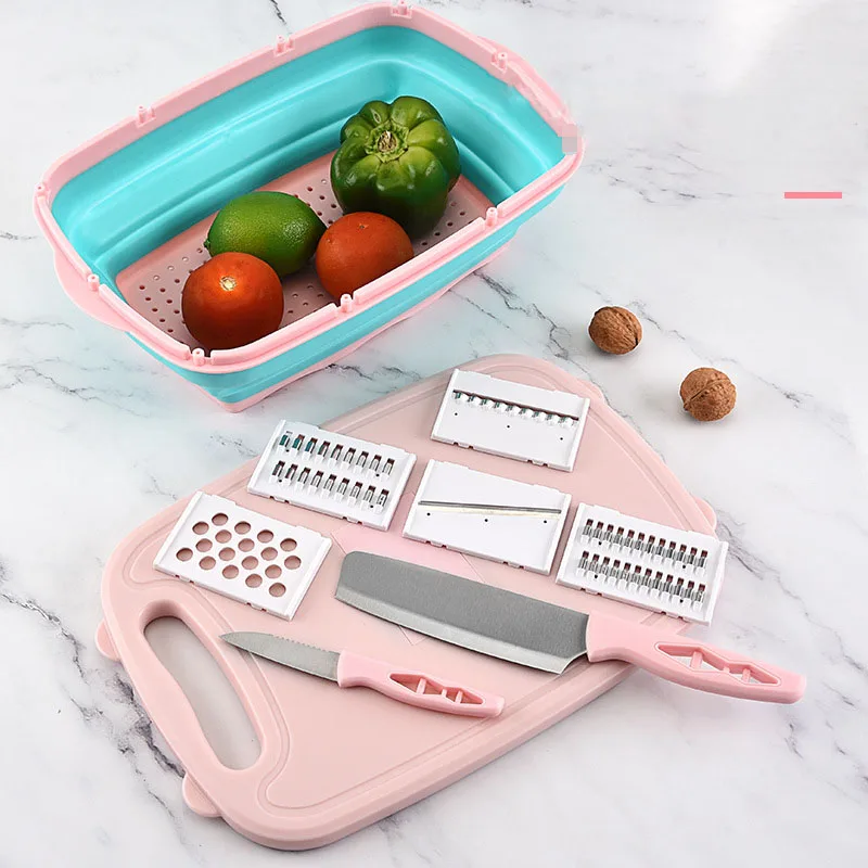 

9 in 1 multifunction Kitchen folding cutting board set with filter basket, folding drain basket,2021 kitchen accessories tools, As picture