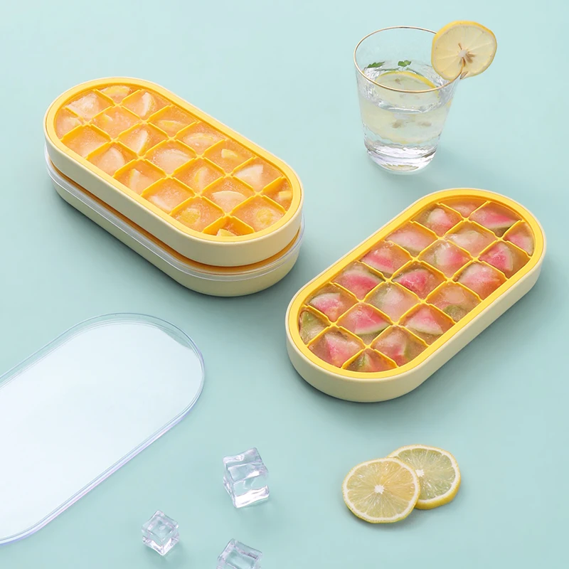 

Keep Drinks Chilled Silicone Ice Cube Maker BPA Free Frozen Ice Cube Mold Whiskey Cocktails Silicone Ice Cube Tray With Lid, Yellow