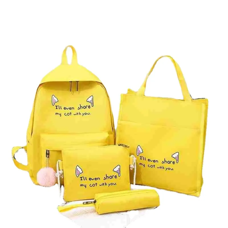 

2021 New Backpack 4 Piece Set Fashionable Men's and Women's Traveling Bag Printed Cat Cartoon Student Schoolbag Set, 4 colors