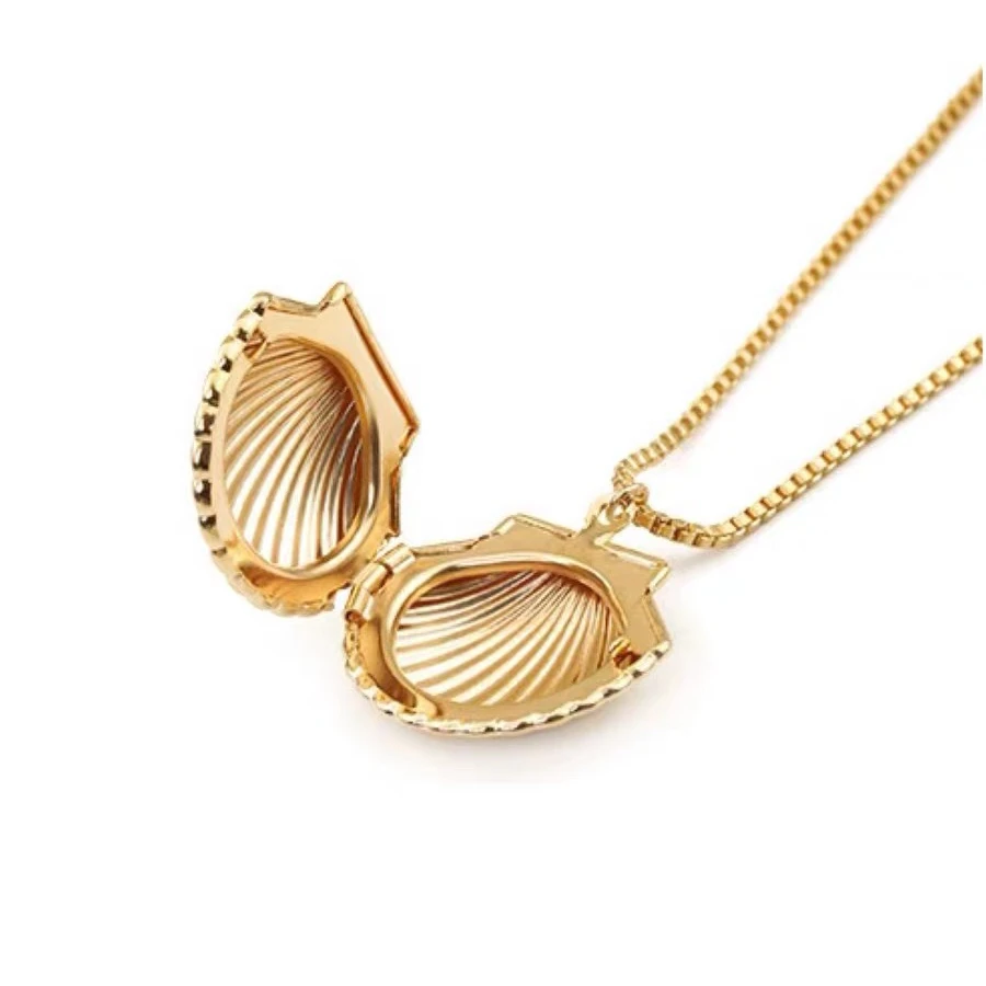 

wholesale jewelry no MOQ copper 18k gold shell pendant link chain necklace for women Dylam jewelry, Gold color