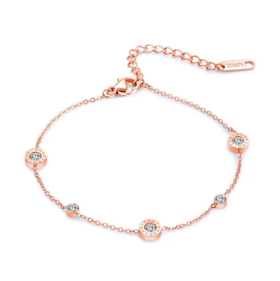 

Free Shipping Quality Fashion Rhinestone Stainless Steel Jewelry Girls Rose Gold Plated Chain Bracelet 18 KGP plated