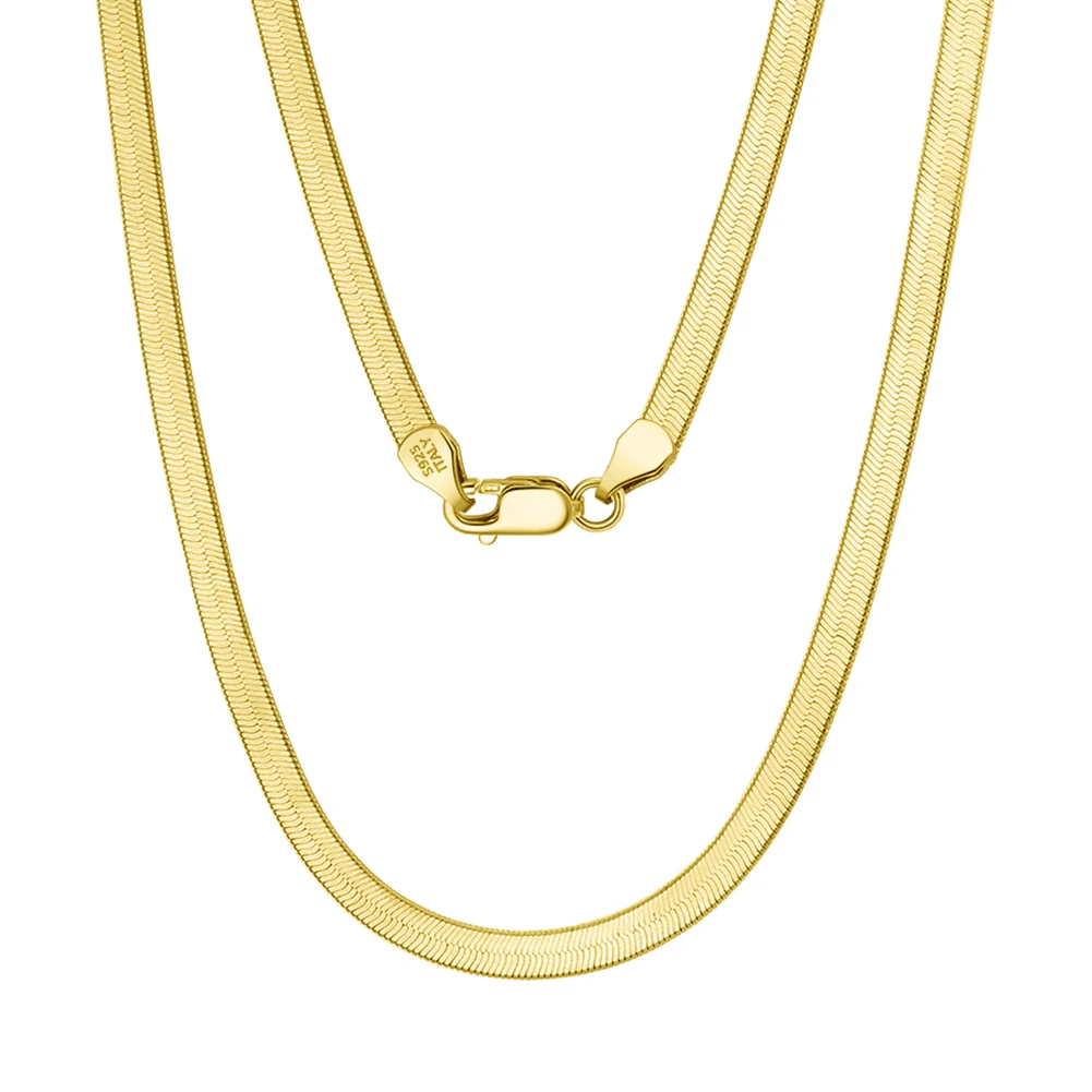 BSC35 RINNTIN 18K Gold Plated 925 Sterling Silver Italian Solid 3mm Flexible Flat Herringbone Chain Necklace for Men Women