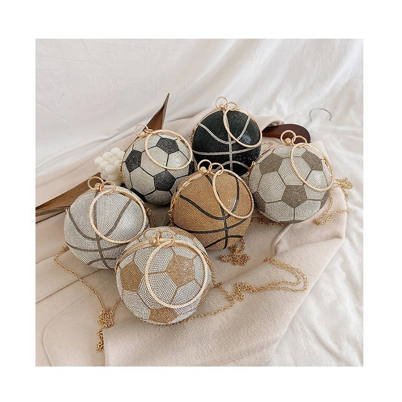 

Small Personality basketball Bag Women evening party crystal funny cash bill Handbags Female Mini Round Tote Shoulder Messenger