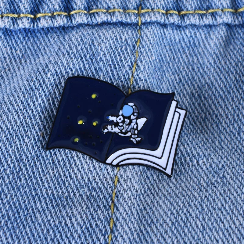 

20365-1 Open The Universe Space Book Pin Outer Space Cosmic Astronaut Clothing Bag Accessories Enamel pin gift for friend