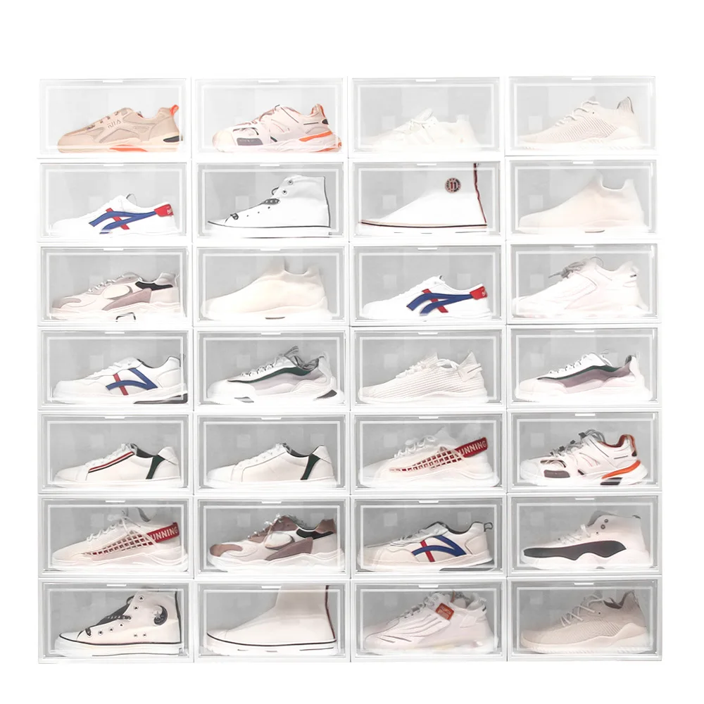 

Plastic Foldable Shoe Container Storage Box Transparent Shoes Boxes, White/black/transpare