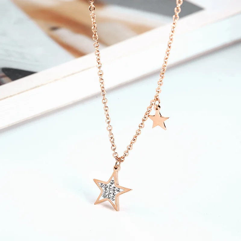 

Trendy Stainless Steel Fashion Star Bling Stone Necklaces