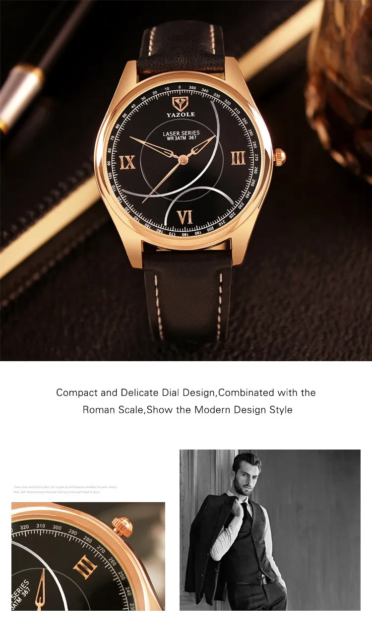 367 Famous brand yazole mens watch waterproof stainless steel back wristwatch for sale