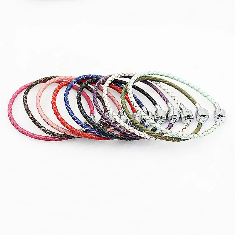 

12 Colors 16-20cm Fit Original Charm Beads Design DIY Brand Stainless Steel Adjustable Leather Bracelet Women, Picture